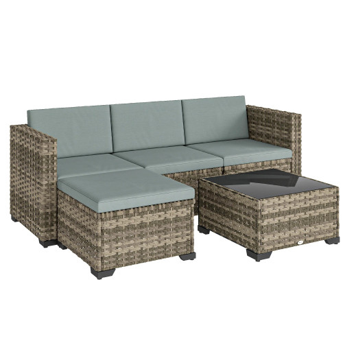 Outsunny Conjunto Muebles Jardín Exterior De Ratán 5 Piezas Cojines Gris Claro