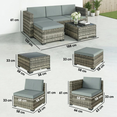 Outsunny Conjunto Muebles Jardín Exterior De Ratán 5 Piezas Cojines Gris Claro