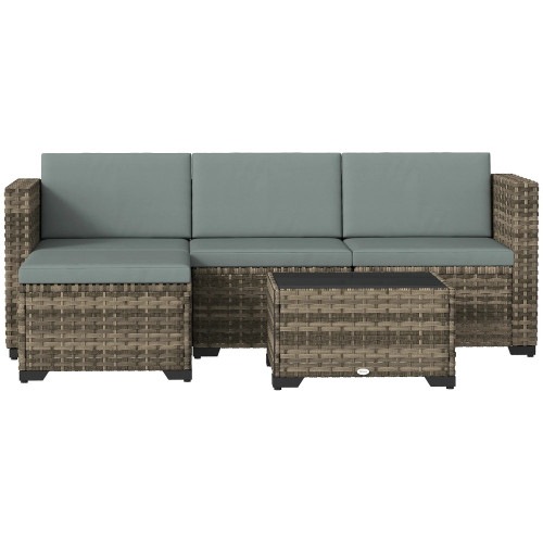 Outsunny Conjunto Muebles Jardín Exterior De Ratán 5 Piezas Cojines Gris Claro