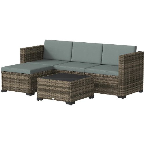 Outsunny Conjunto Muebles Jardín Exterior De Ratán 5 Piezas Cojines Gris Claro