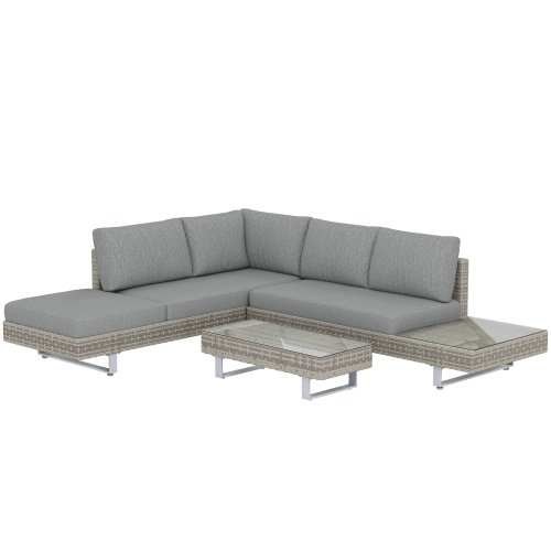 Outsunny Conjunto Muebles Jardín Exterior De Ratán De 3 Piezas Cojines Gris