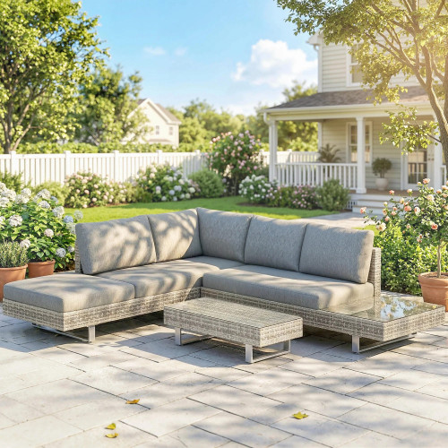 Outsunny Conjunto Muebles Jardín Exterior De Ratán De 3 Piezas Cojines Gris