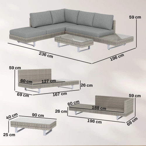 Outsunny Conjunto Muebles Jardín Exterior De Ratán De 3 Piezas Cojines Gris