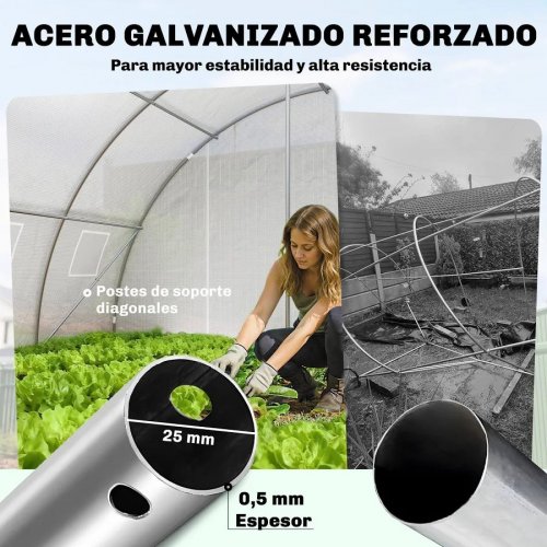 Outsunny Invernadero de Exterior 6x4x2 m Invernadero de Túnel con 2 Varillas de Soporte