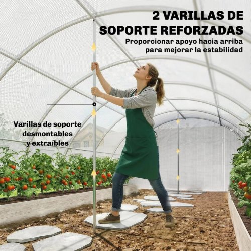 Outsunny Invernadero de Exterior 6x4x2 m Invernadero de Túnel con 2 Varillas de Soporte