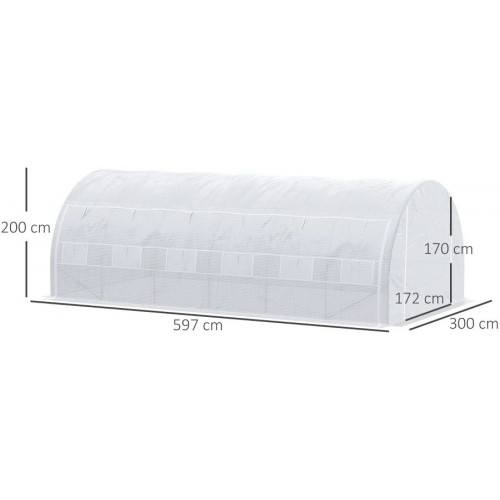 Outsunny Invernadero de Jardín de Túnel 6x3x2 m con Puerta y 12 Ventanas Enrollables de Polietileno 140 g/m² y Acero Galvanizado