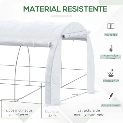 Outsunny Invernadero de Jardín de Túnel 6x3x2 m con Puerta y 12 Ventanas Enrollables de Polietileno 140 g/m² y Acero Galvanizado