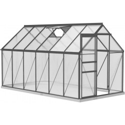 Outsunny Invernadero de jardín en policarbonato y aleación de aluminio con base, Invernadero con ventana regulable y puerta corredera 190x375x199cm