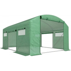 Outsunny Invernadero de Túnel 4x3x2 m con 6 Ventanas 3 Puertas Enrollables Cubierta de PE y Estructura de Acero Galvanizado