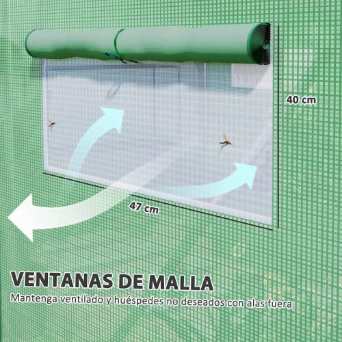 Outsunny Invernadero de Túnel 4x3x2 m con 6 Ventanas 3 Puertas Enrollables Cubierta de PE y Estructura de Acero Galvanizado