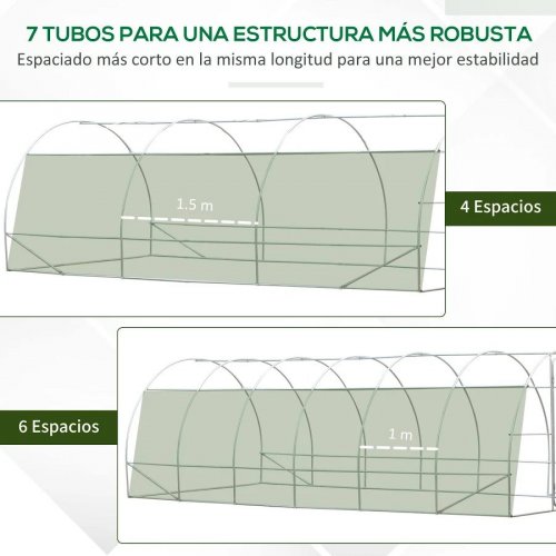 Outsunny Invernadero de Túnel 595x300x200 cm Invernadero de Jardín Grande con 12 Ventanas y Puerta Enrollable