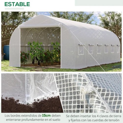 Outsunny Invernadero de Túnel 595x300x200 cm Invernadero de Jardín Grande con 12 Ventanas y Puerta Enrollable