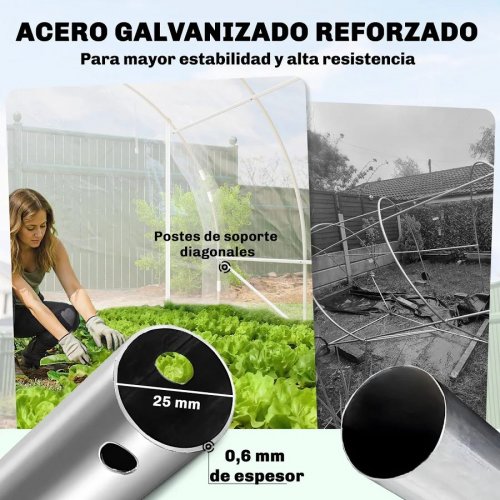 Outsunny Invernadero de Túnel 6x3x2 m con 2 Puertas Enrollables Transparente