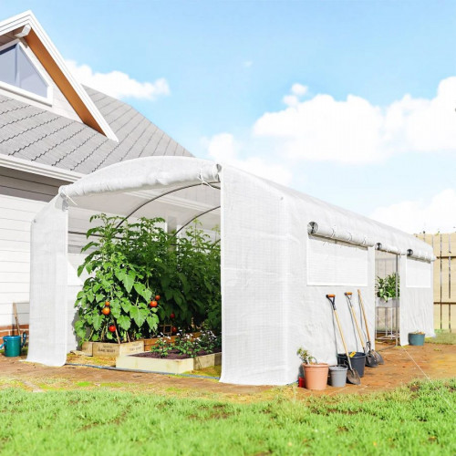 Outsunny Invernadero de Túnel 6x3x2 m con 3 Puertas Enrollables 6 Ventanas de Malla y Estructura de Acero Galvanizado