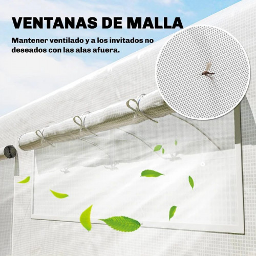 Outsunny Invernadero de Túnel 6x3x2 m con 3 Puertas Enrollables 6 Ventanas de Malla y Estructura de Acero Galvanizado