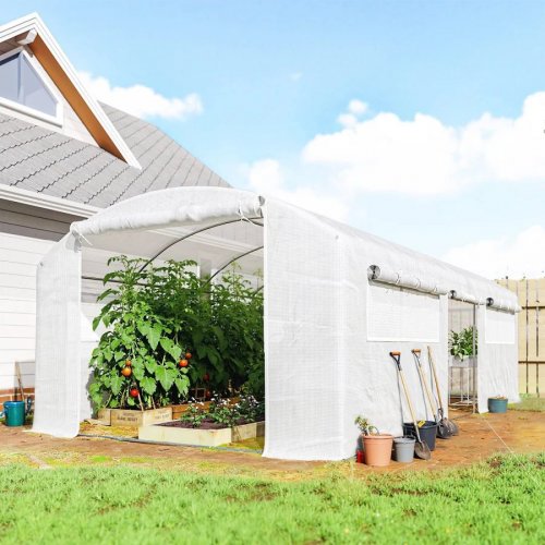 Outsunny Invernadero de Túnel 6x3x2 M con 3 Puertas Enrollables Ventanas