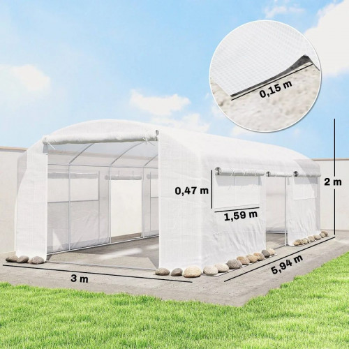 Outsunny Invernadero de Túnel 6x3x2 M con 3 Puertas Enrollables Ventanas