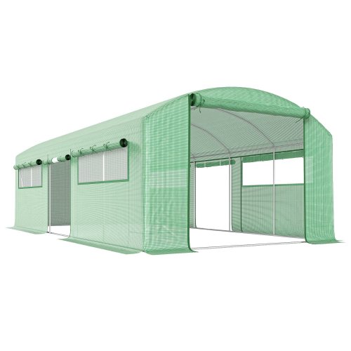 Outsunny Invernadero De Túnel 6x3x2 M Con 3 Puertas Enrollables Y Ventanas Verde