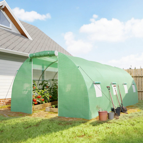 Outsunny Invernadero De Túnel 6x3x2 M Con Puerta Enrollable Y 8 Ventanas Verde