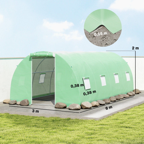 Outsunny Invernadero De Túnel 6x3x2 M Con Puerta Enrollable Y 8 Ventanas Verde