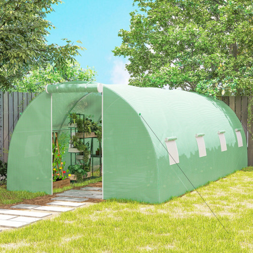 Outsunny Invernadero De Túnel 6x3x2 M Con Puerta Enrollable Y 8 Ventanas Verde