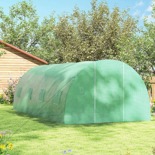 Outsunny Invernadero De Túnel 6x3x2 M Con Puerta Enrollable Y 8 Ventanas Verde