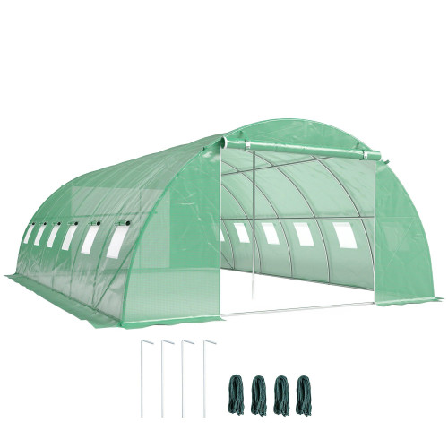 Outsunny Invernadero De Túnel 6x4x2 M Con 2 Varillas De Soporte Y Puertas Verde