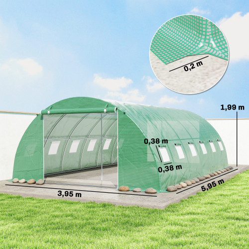 Outsunny Invernadero De Túnel 6x4x2 M Con 2 Varillas De Soporte Y Puertas Verde