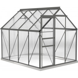 Outsunny Invernadero Jardín Policarbonato Aluminio Caseta de Exterior con Puerta Corredera y Tragaluce 190x253x199 cm Transparente