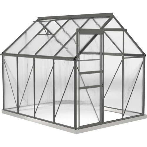 Outsunny Invernadero Jardín Policarbonato Aluminio Caseta de Exterior con Puerta Corredera y Tragaluce 190x253x199 cm Transparente