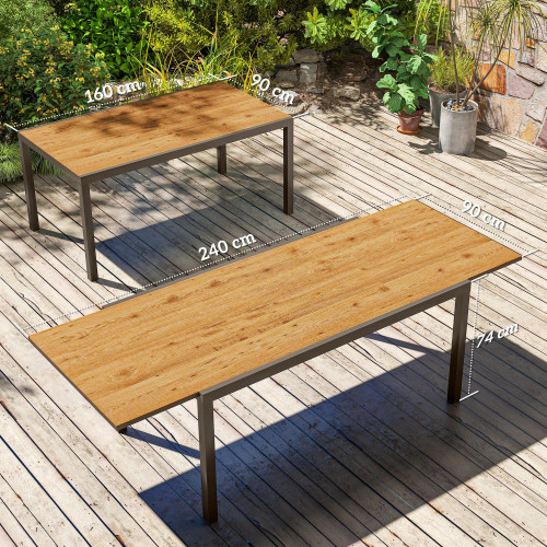 Outsunny Mesa De Jardín Extensible 160-240 Cm Con Borde De Aluminio Marrón
