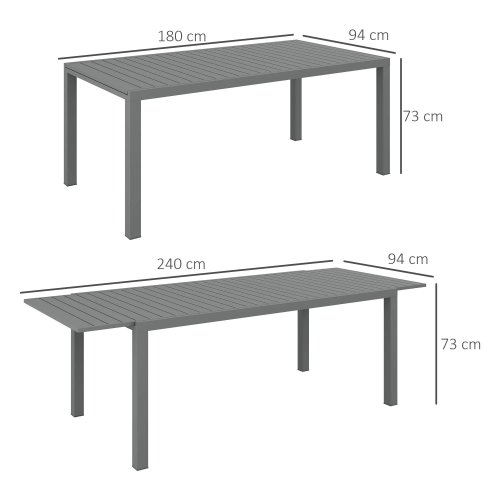 Outsunny Mesa De Jardín Extensible Con Marco De Aluminio 180/240x94x73 Cm Gris