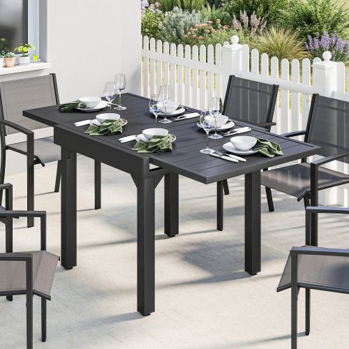 Outsunny Mesa De Jardín Exterior Extensible 80/160 Cm De Aluminio Negro