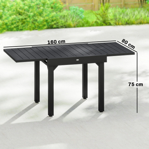 Outsunny Mesa De Jardín Exterior Extensible 80/160 Cm De Aluminio Negro
