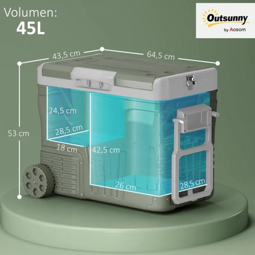Outsunny Nevera Portátil Eléctrica 45L Refrigerador de Coche 12V/24V -20°C a +20 °C con Pantalla LED Táctil 64,5x43,5x53 cm