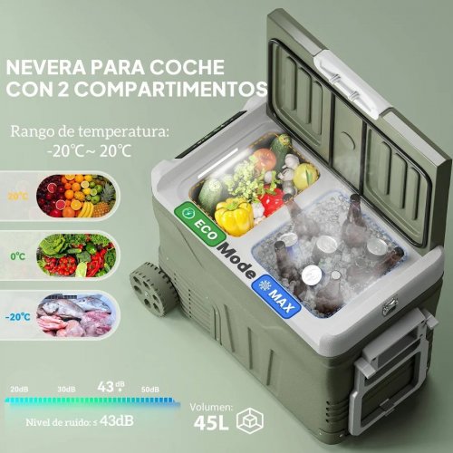 Outsunny Nevera Portátil Eléctrica 45L Refrigerador de Coche 12V/24V -20°C a +20 °C con Pantalla LED Táctil 64,5x43,5x53 cm