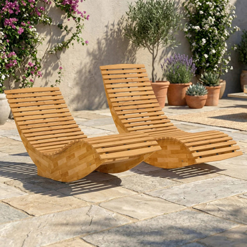 Outsunny Pack De 2 Sillas Mecedoras De Jardín De Madera Plegables Natural