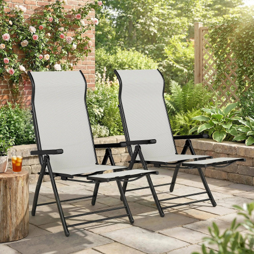 Outsunny Pack De 2 Sillas Plegables Reclinables Con Respaldo Alto Ajustable Gris