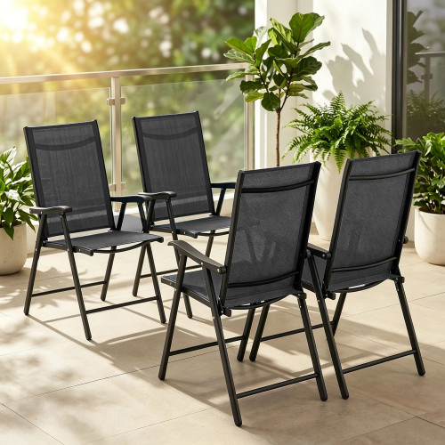 Outsunny Pack De 4 Sillas De Camping Plegables Tela Textilene 58x62x97 Cm Negro