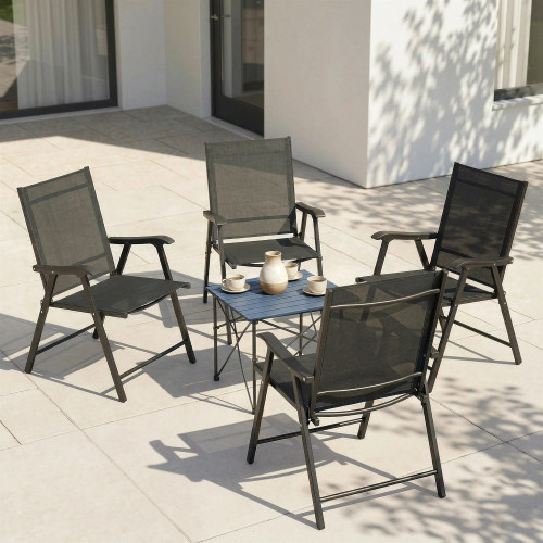 Outsunny Pack De 4 Sillas De Camping Plegables Tela Textilene 58x62x97 Cm Negro