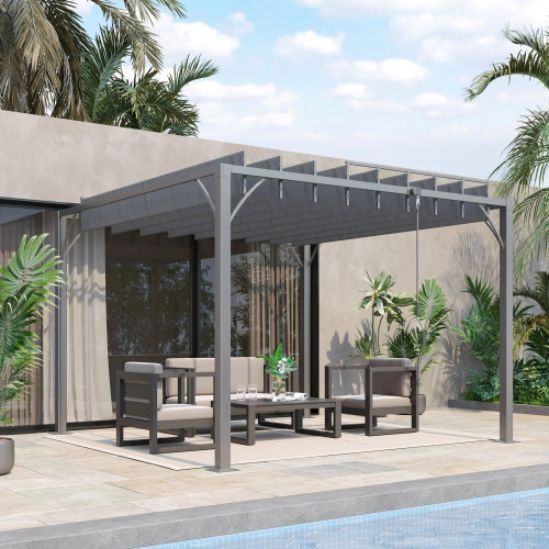 Outsunny Pérgola 3x3 M Con Diseño De Lamas Superior Giratorio Hasta 135° Gris