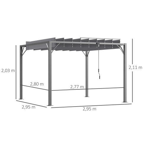 Outsunny Pérgola 3x3 M Con Diseño De Lamas Superior Giratorio Hasta 135° Gris