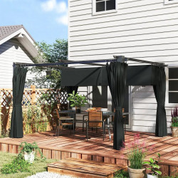 Outsunny Pérgola con Techo Retráctil 4x3 m Cenador con Paredes