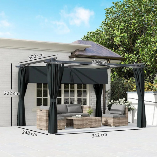 Outsunny Pérgola con Techo Retráctil 4x3 m Cenador con Paredes
