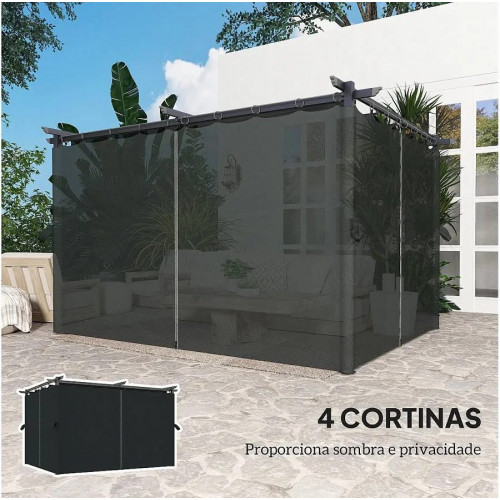 Outsunny Pérgola con Techo Retráctil 4x3 m Cenador con Paredes