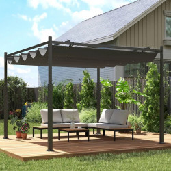 Outsunny Pérgola de Jardín 3x3 m con Techo Retráctil y Accesorio Magnético