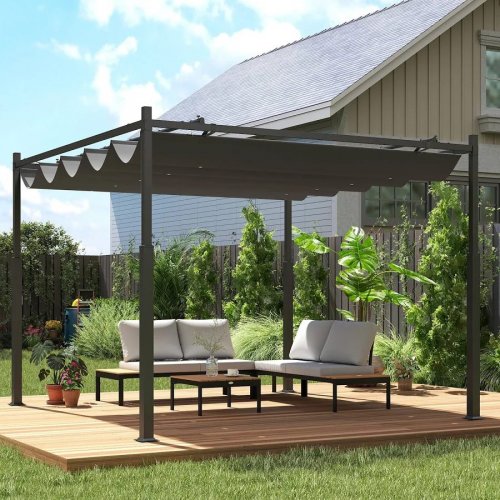 Outsunny Pérgola de Jardín 3x3 m con Techo Retráctil y Accesorio Magnético
