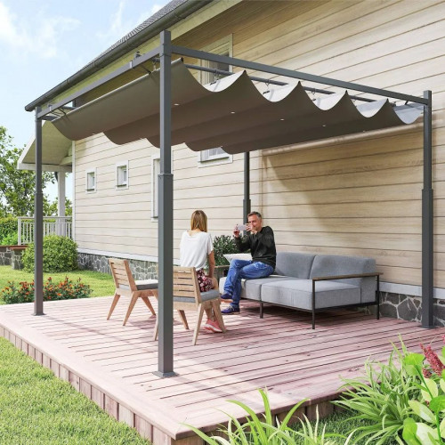Outsunny Pérgola de Jardín 3x3 m con Techo Retráctil y Accesorio Magnético