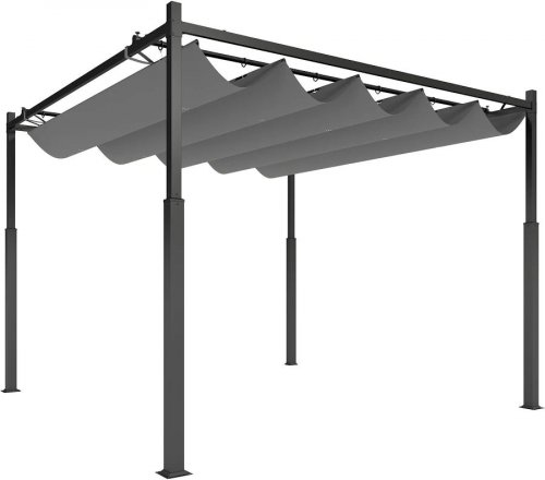 Outsunny Pérgola de Jardín 3x3 m con Techo Retráctil y Accesorio Magnético