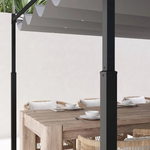 Outsunny Pérgola de Jardín 3x3 m con Techo Retráctil y Accesorio Magnético